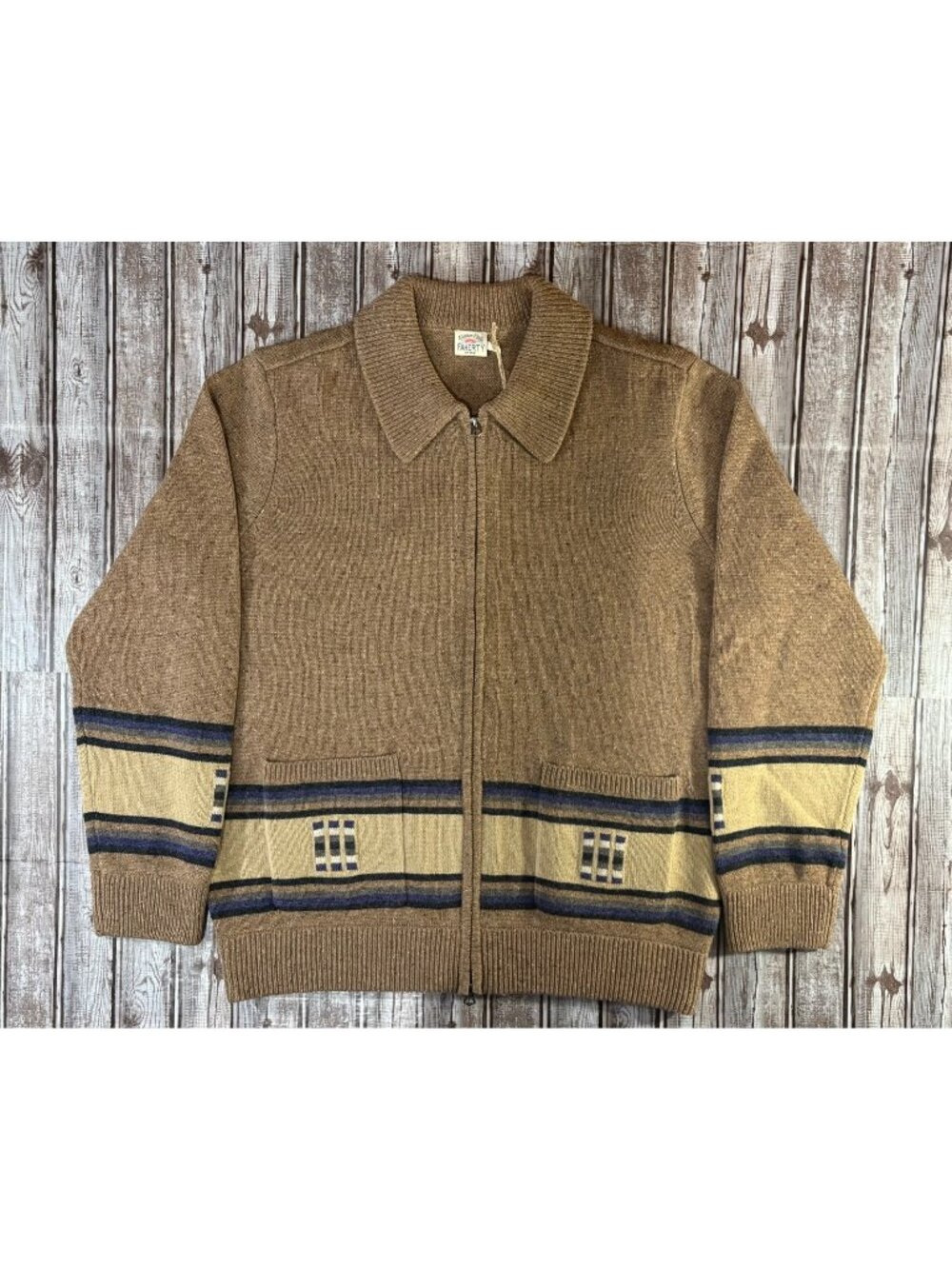 FAHERTY Wool Blanket striped zip sweater jacket size XL deset bloom NWT $398
